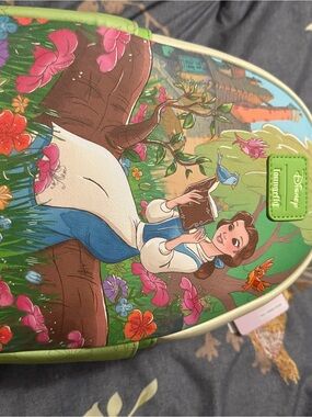 Loungefly Belle Storybook Floral Mini Backpack in Green, Blue and Pink